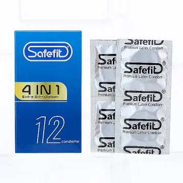 Bao cao su Safefit 4IN1 Extra Stimulation gân, gai, thắt, ôm sát hỗ trợ kéo dài thời gian
