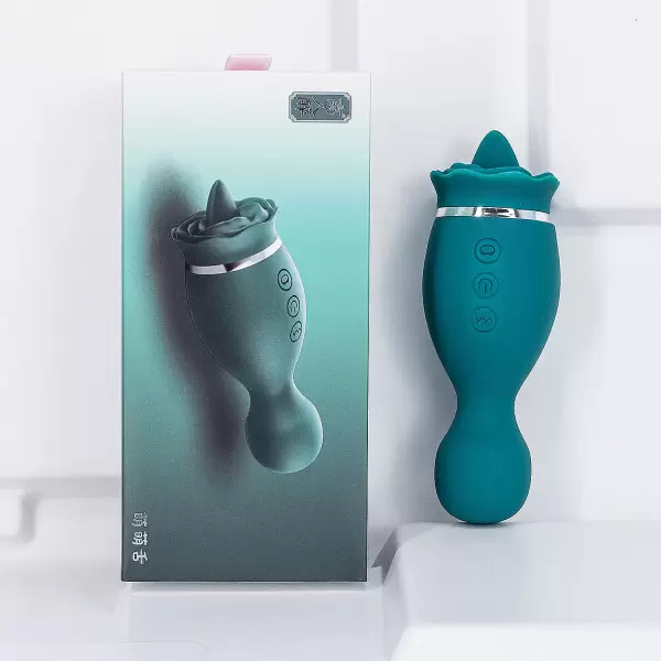 Sextoy Lưỡi Liếm Massage 2 Đầu Hoa Hồng Xanh Cầm Tay