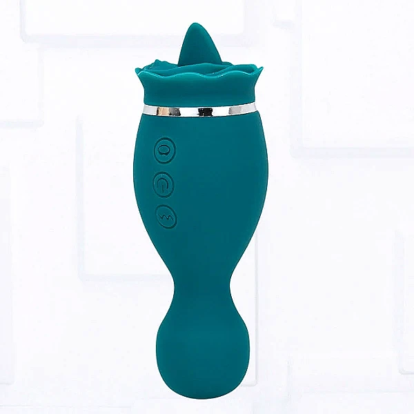 Sextoy Lưỡi Liếm Massage 2 Đầu Hoa Hồng Xanh Cầm Tay