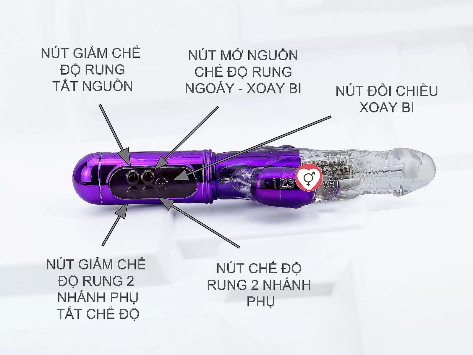 Dương vật giả đa năng 3 đầu Libo rung-xoay bi