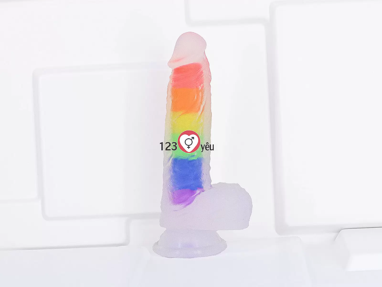 Dương vật giả có đế Jelly Dildo trong suốt 7 sắc màu cầu vồng