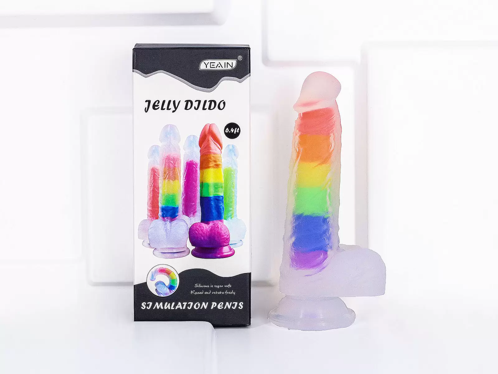 Dương vật giả c&oacute; đế Jelly Dildo trong suốt 7 sắc m&agrave;u cầu vồng