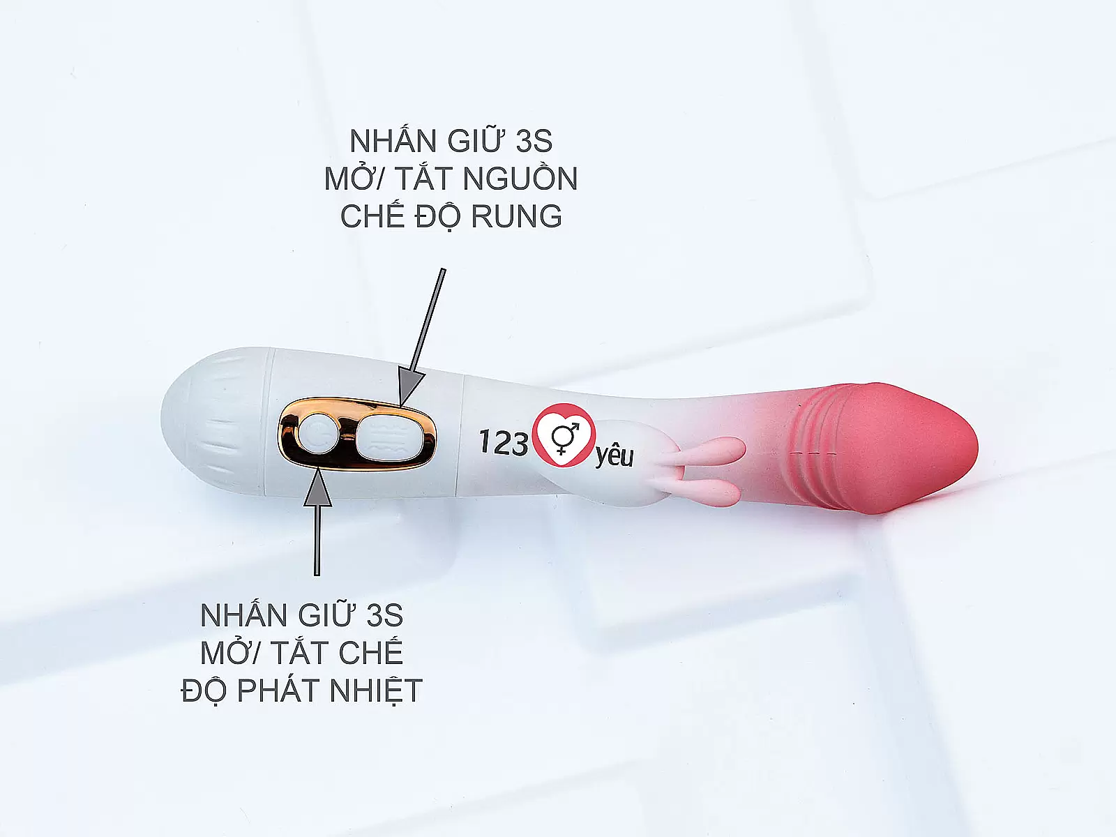 Dương vật giả đa năng có nhánh tai thỏ JIUAI trắng hồng pin sạc