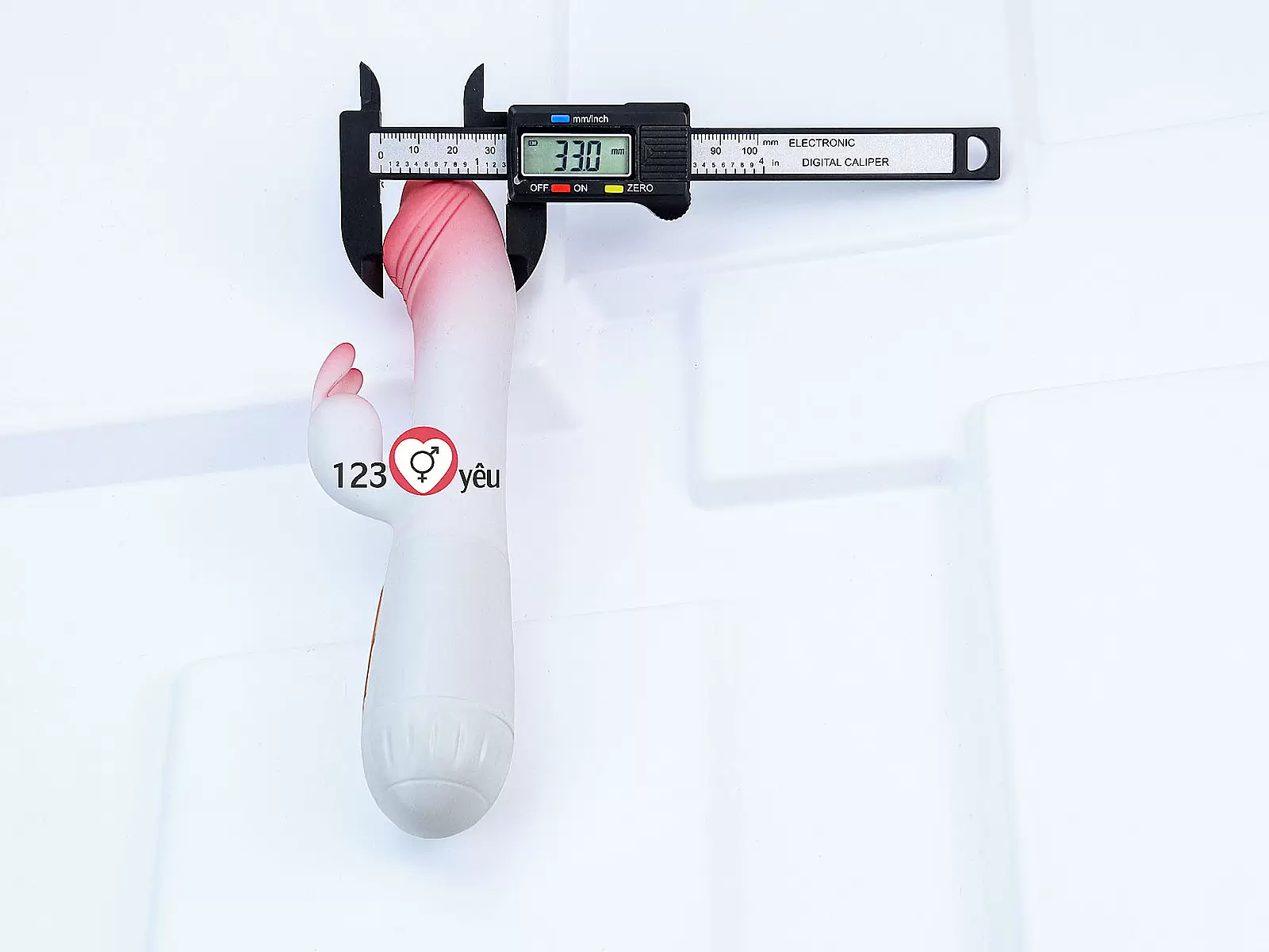 Dương vật giả đa năng có nhánh tai thỏ JIUAI trắng hồng pin sạc