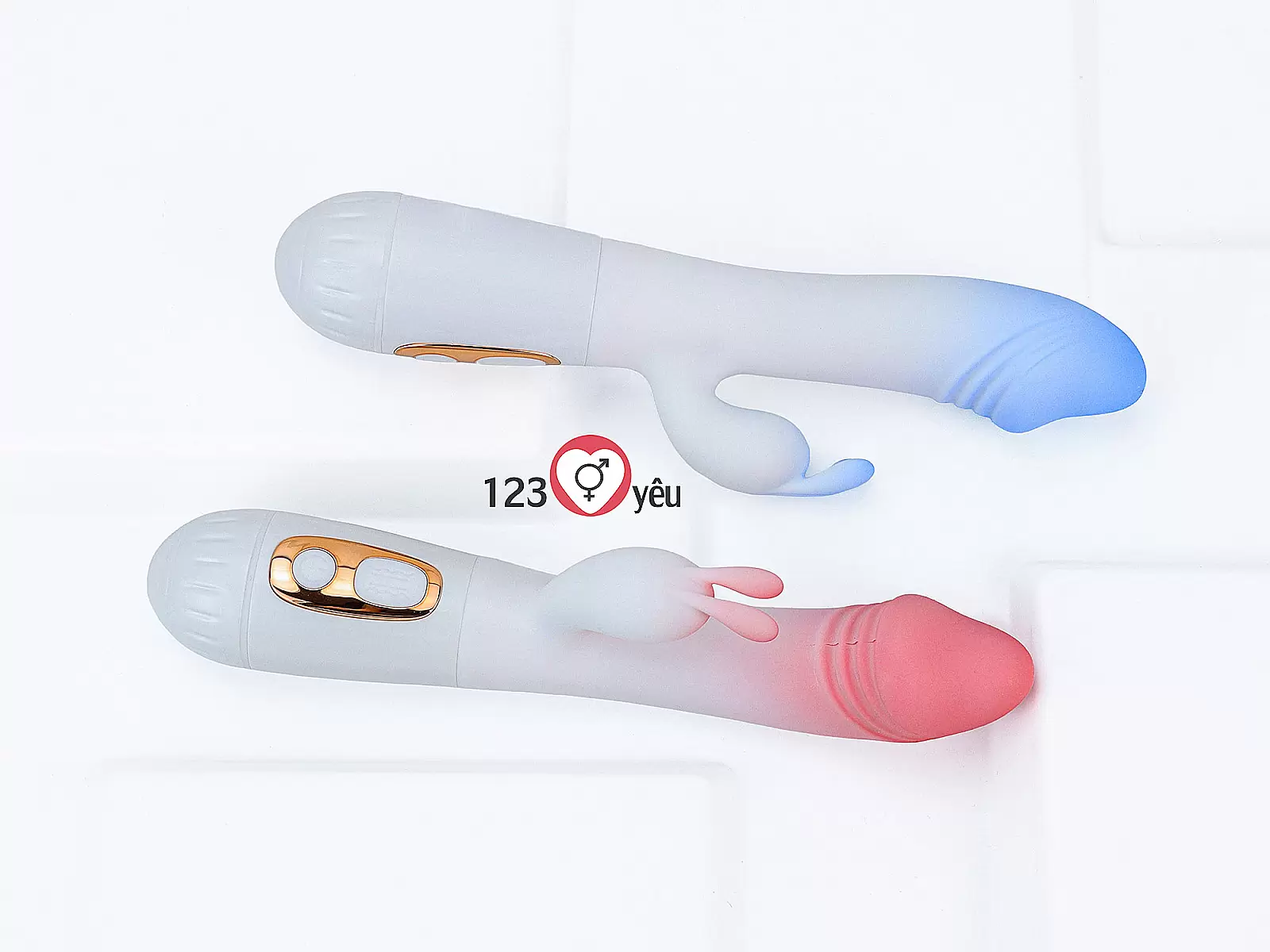 Dương vật giả đa năng có nhánh tai thỏ JIUAI trắng hồng pin sạc