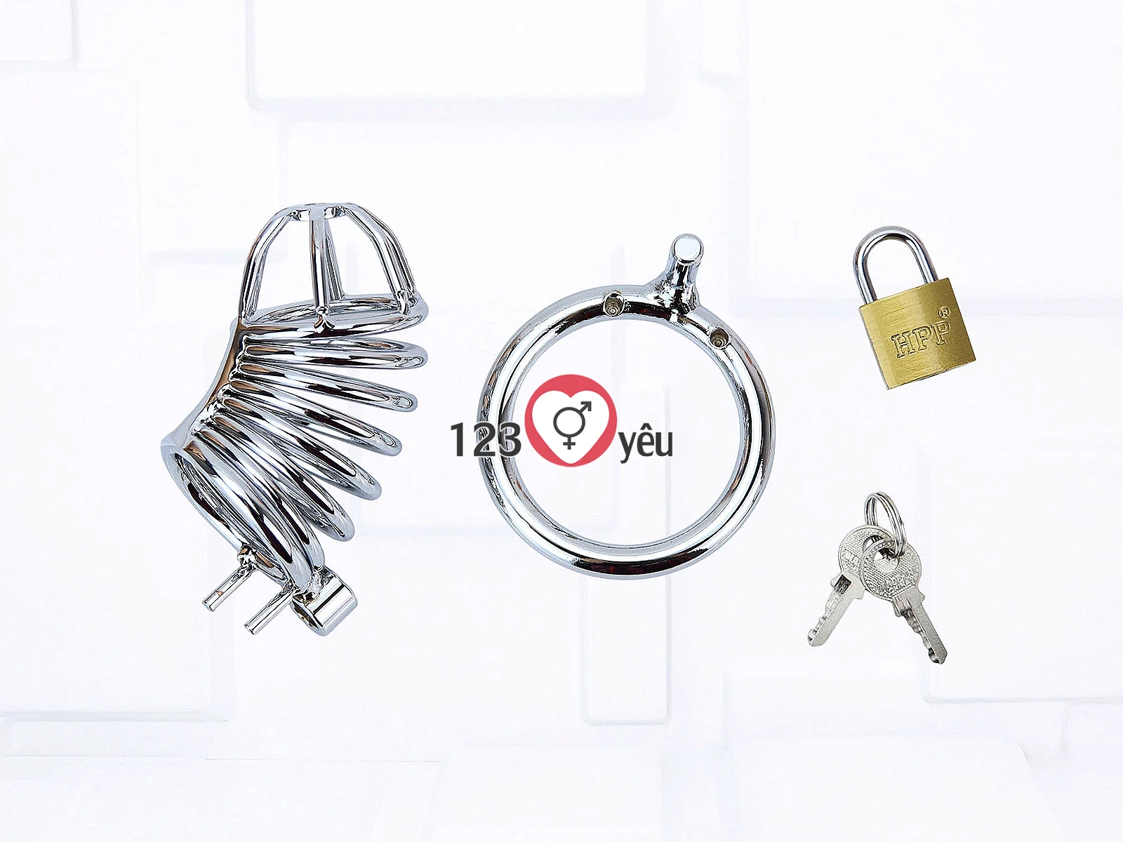 Dụng cụ bạo dâm khóa dương vật inox thiết kế lồng kim loại kèm ổ khoá