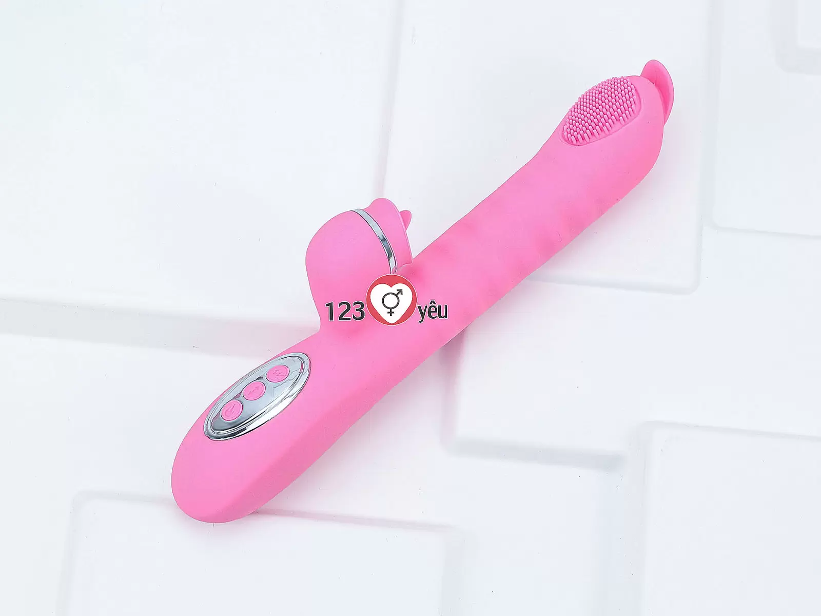 Máy mát xa lưỡi 2 đầu Telescopic liếm, rung, thụt pin sạc