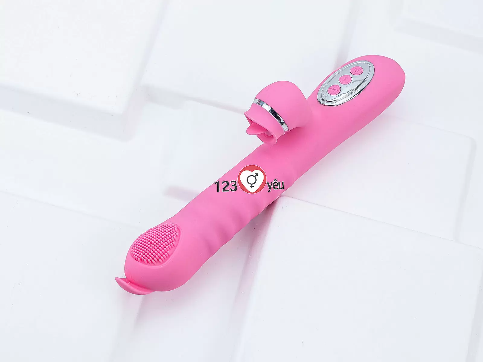 Máy mát xa lưỡi 2 đầu Telescopic liếm, rung, thụt pin sạc