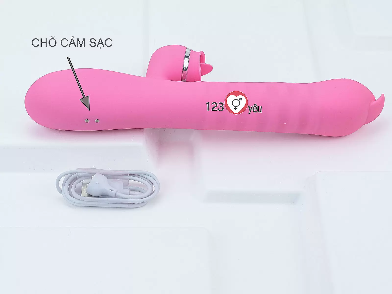 Máy mát xa lưỡi 2 đầu Telescopic liếm, rung, thụt pin sạc