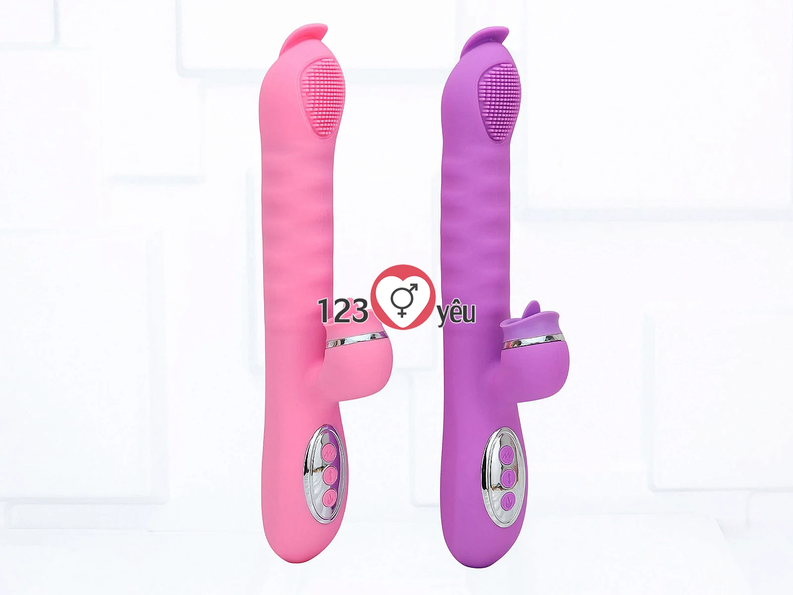 Máy mát xa lưỡi 2 đầu Telescopic liếm, rung, thụt pin sạc