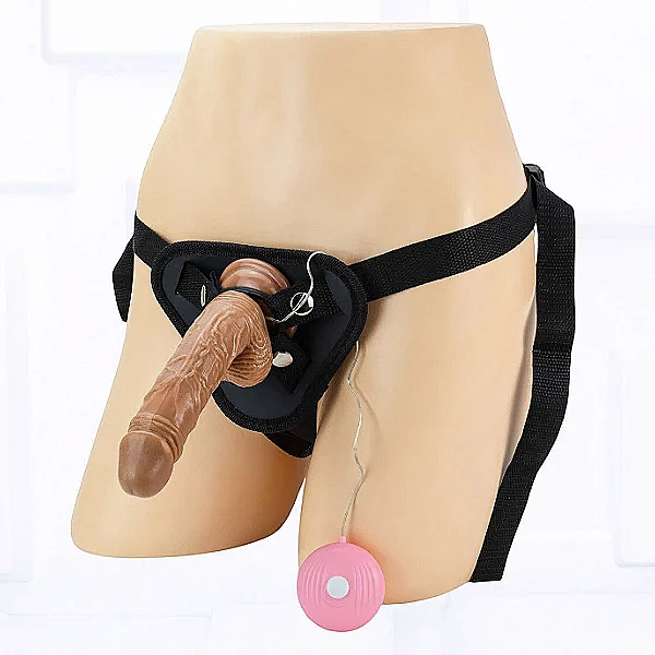 Dương vật giả dây đeo có bìu kèm điều khiển rung nhiều chế độ