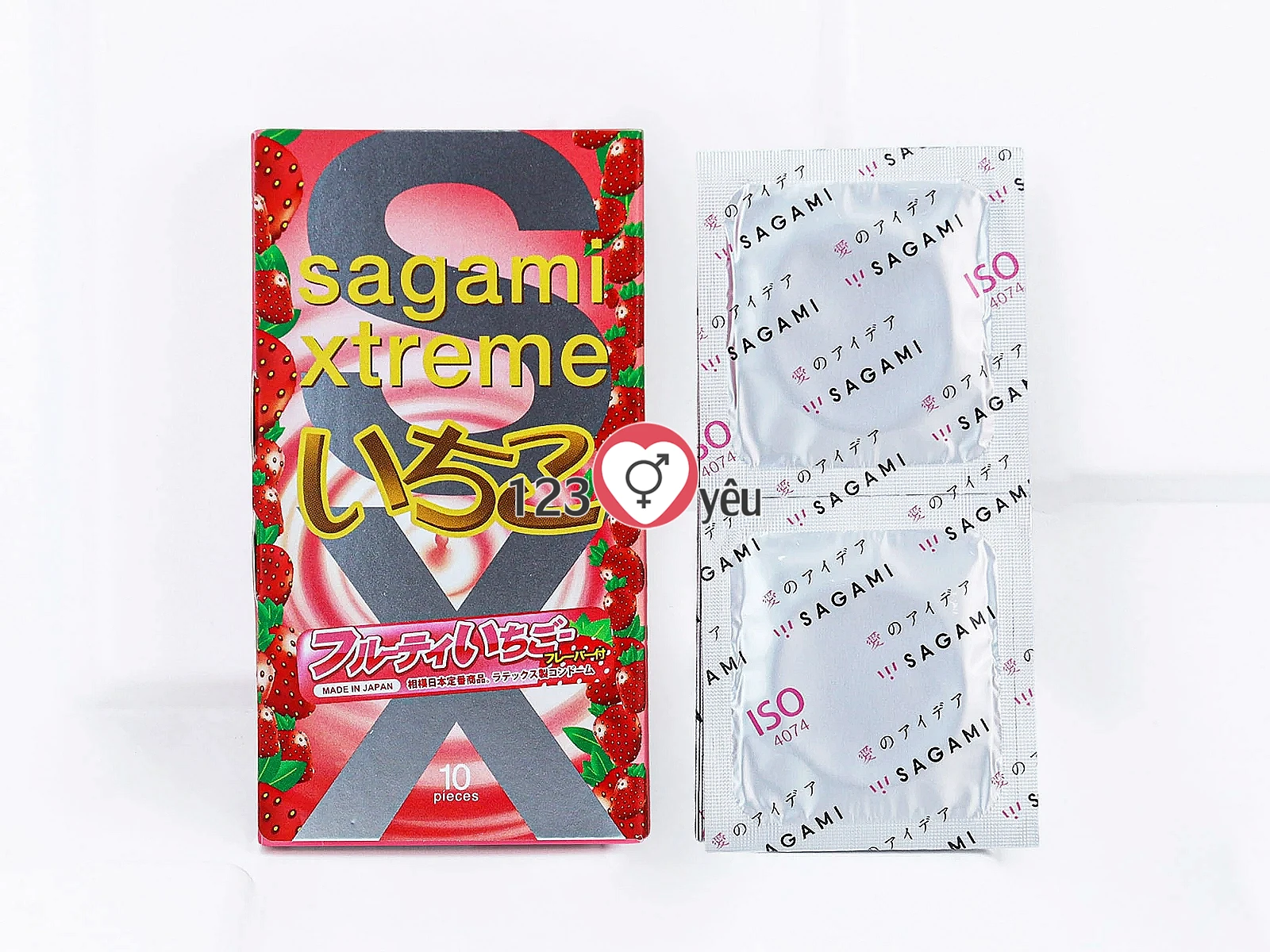 Bao cao su Sagami Xtreme Strawberry mỏng tự nhiên, chất bôi trơn mượt mà và hương dâu tây quyến rũ