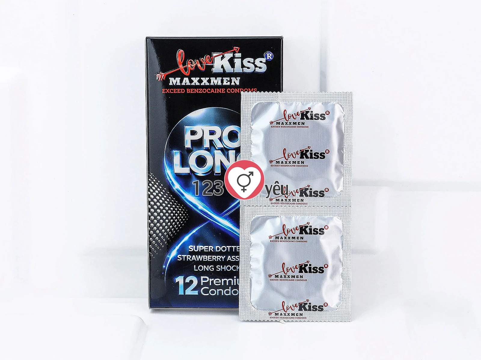 Bao cao su Love Kiss Maxxmen Pro Long 5in1 chấm nổi kích thích, hương dâu, hỗ trợ kéo dài thời gian