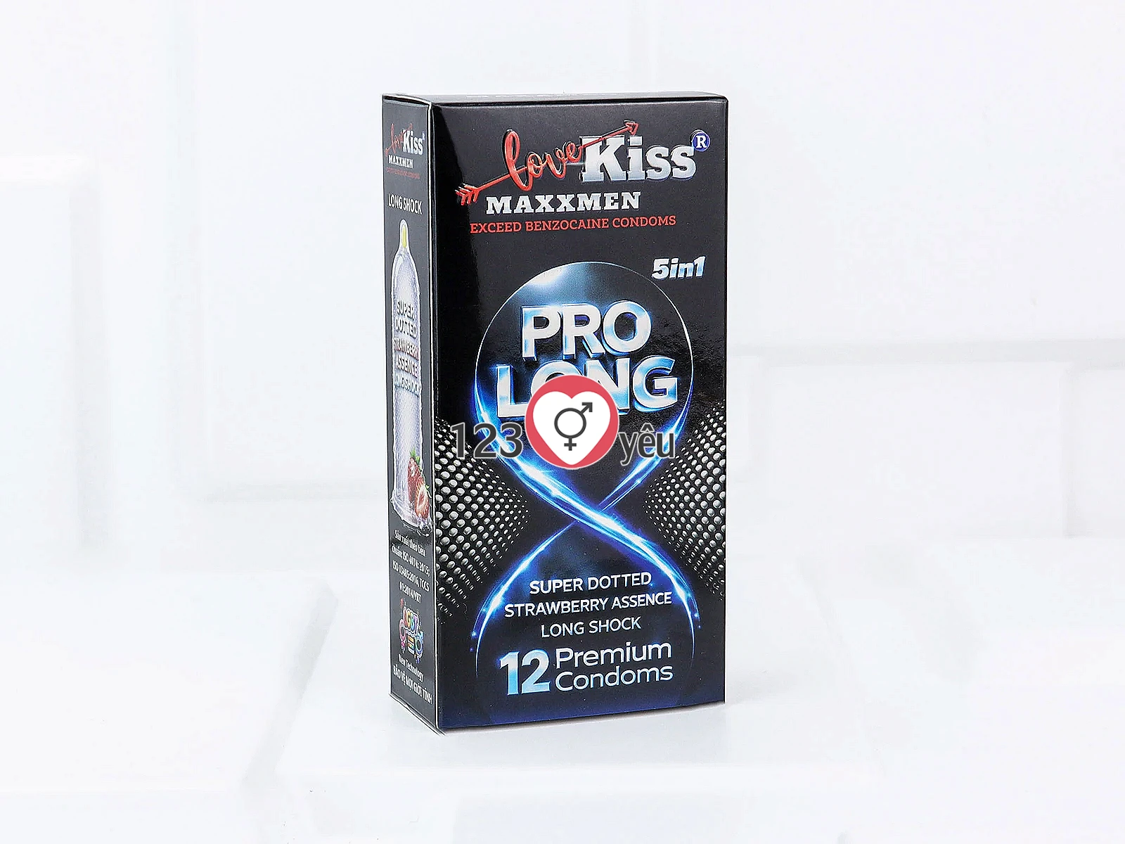 Bao cao su Love Kiss Maxxmen Pro Long 5in1 chấm nổi kích thích, hương dâu, hỗ trợ kéo dài thời gian
