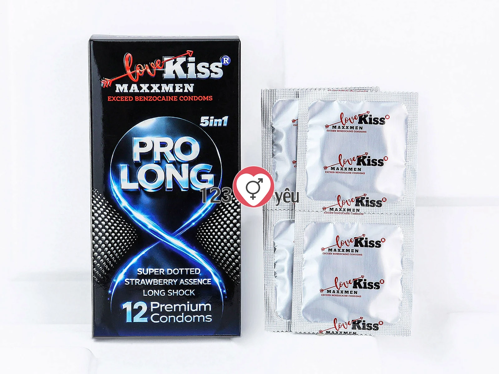 Bao cao su Love Kiss Maxxmen Pro Long 5in1 chấm nổi kích thích, hương dâu, hỗ trợ kéo dài thời gian