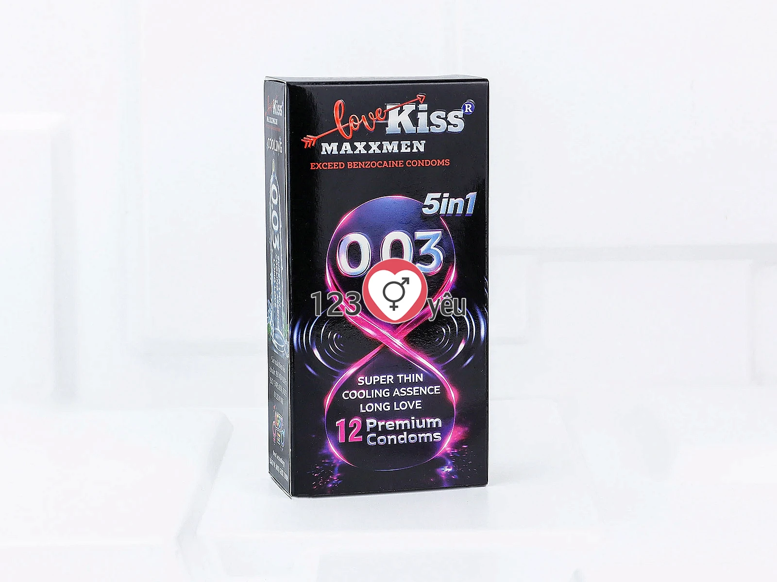 Bao cao su Love Kiss MaxxMen 0.03mm 5in1 kéo dài thời gian, siêu mỏng hương bạc hà mát lạnh
