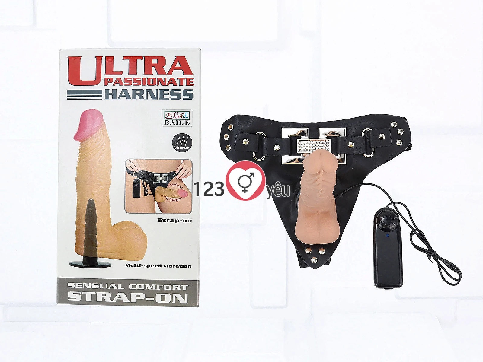 Dương vật giả có dây đeo Ultra Passionate có rung cho LES