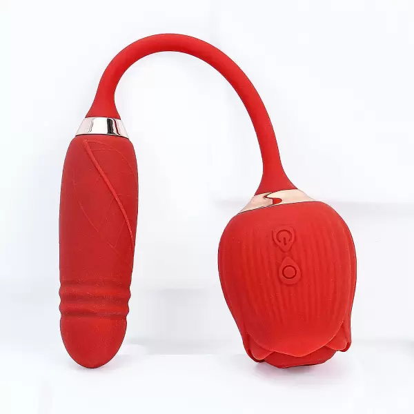 Trứng rung hoa hồng hai đầu lưỡi đánh và trứng rung thụt pin sạc
