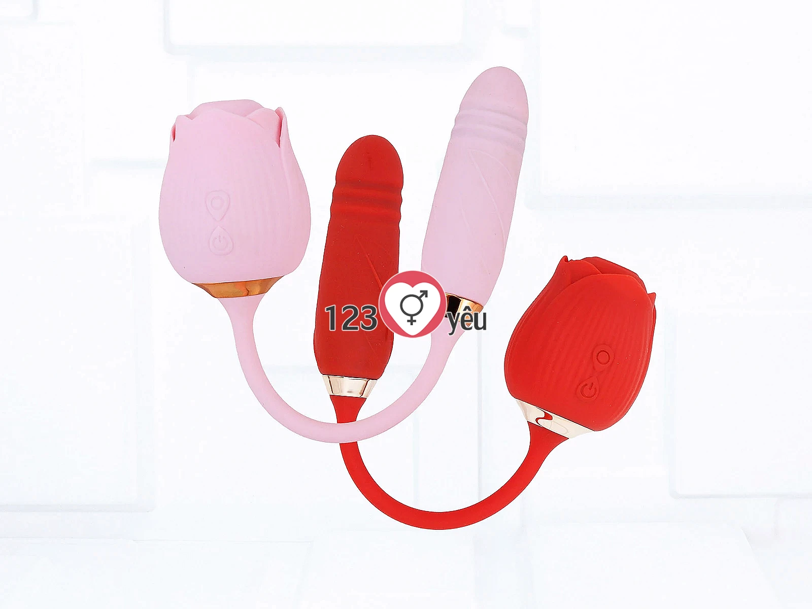 Trứng rung hoa hồng hai đầu lưỡi đánh và trứng rung thụt pin sạc