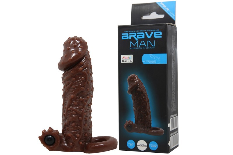 Sex toy bao cao su tăng kích thước rung có quai đeo Brave Man BM450