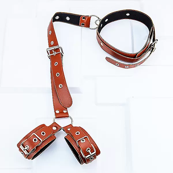 Đồ chơi bạo dâm khóa cổ còng tay da cao cấp