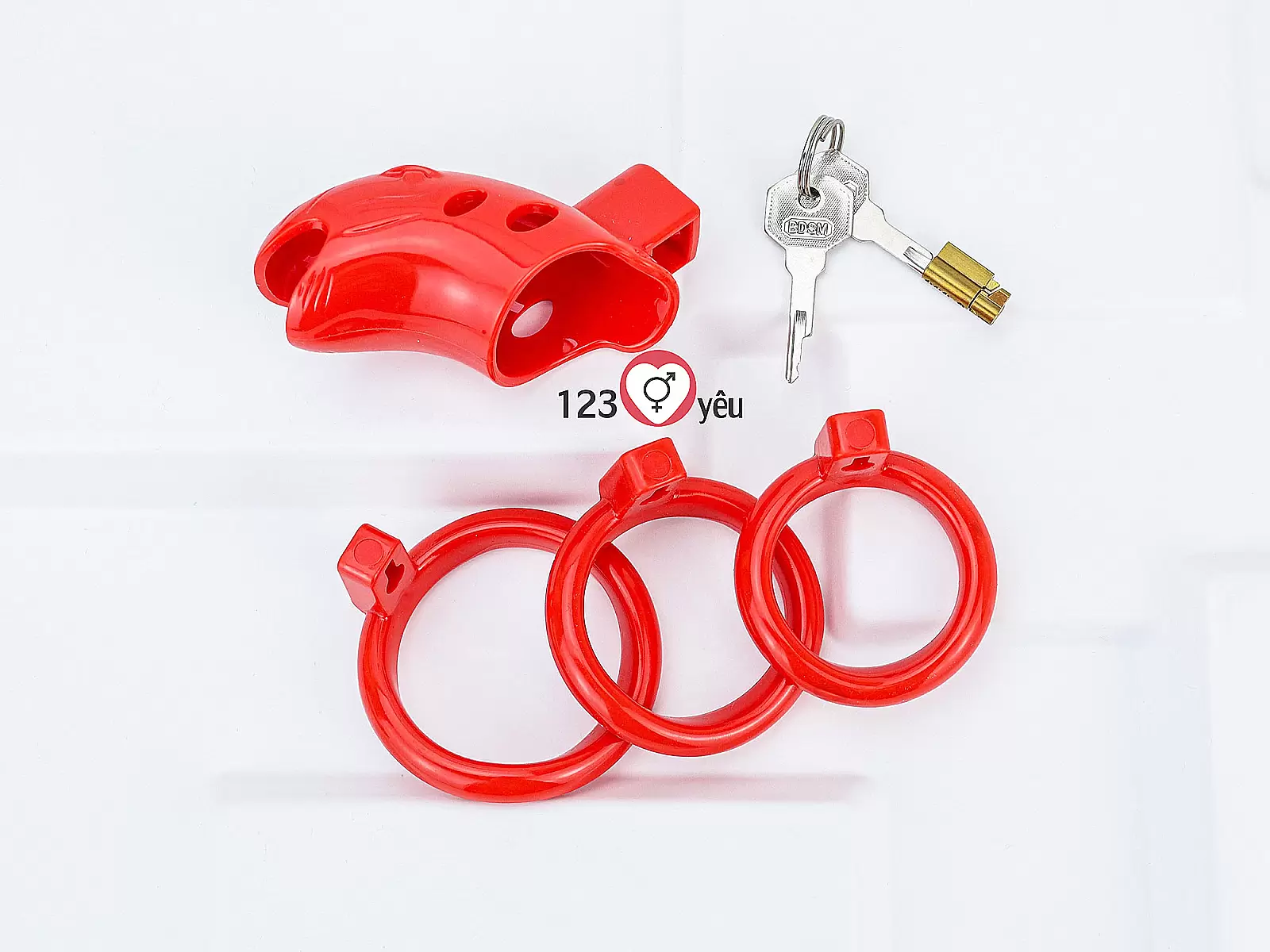 Khóa dương vật nhựa đỏ có chìa khóa phụ kiện sextoy nam tăng cảm giác kiểm soát đầy thú vị