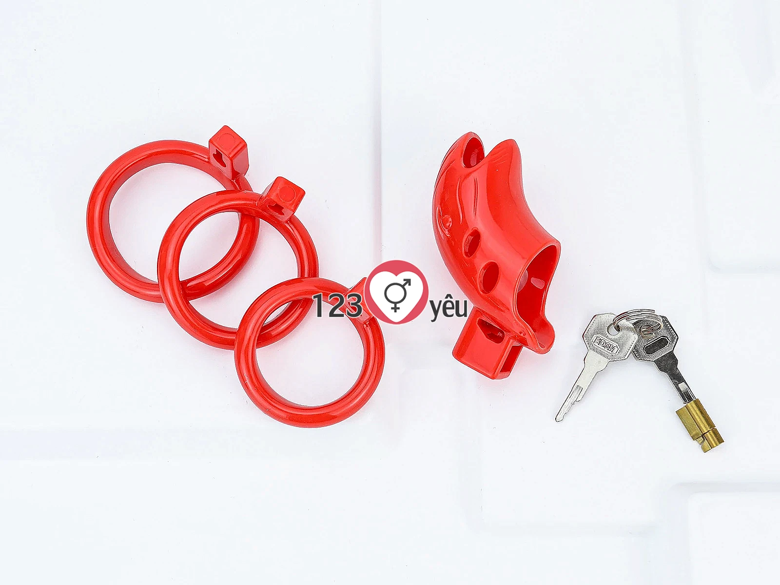 Khóa dương vật nhựa đỏ có chìa khóa phụ kiện sextoy nam tăng cảm giác kiểm soát