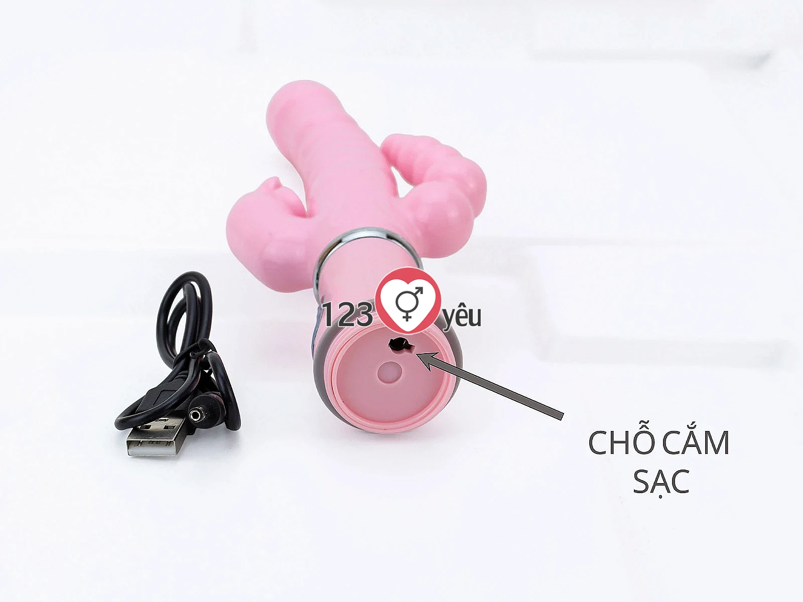 Dương vật giả đa năng 3 đầu rung có dây sạc