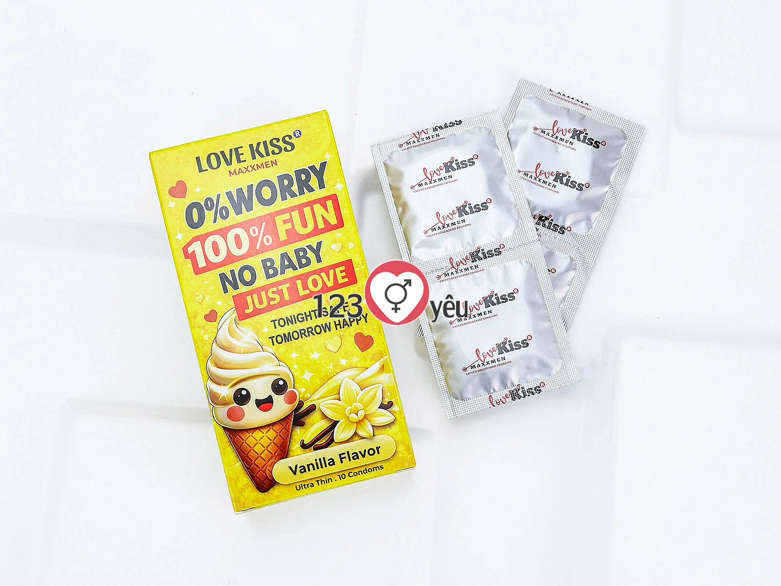 Bao cao su LOVE KISS Vanilla Flavor siêu mỏng hương vani ngọt ngào