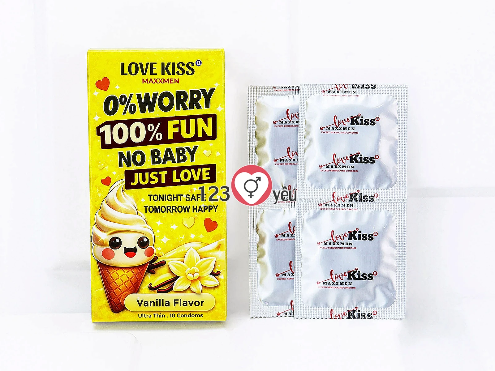 Bao cao su LOVE KISS Vanilla Flavor độ mỏng tự nhiên, hương vani quyến rũ và khả năng bảo vệ an toàn