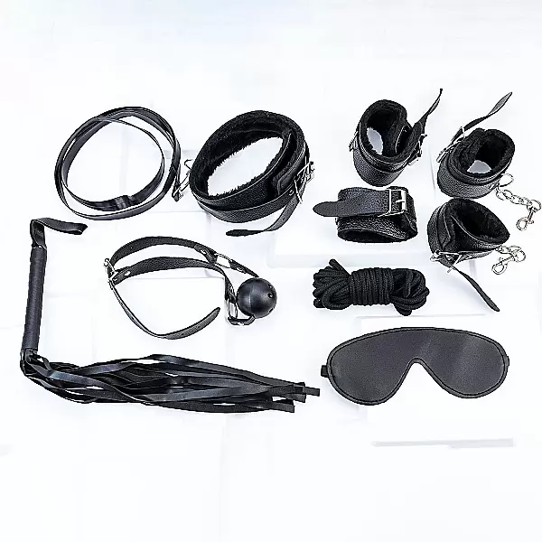 Đồ chơi bạo dâm da đen 7 món bộ phụ kiện quyến rũ cho cặp đôi thích cảm giác mạnh