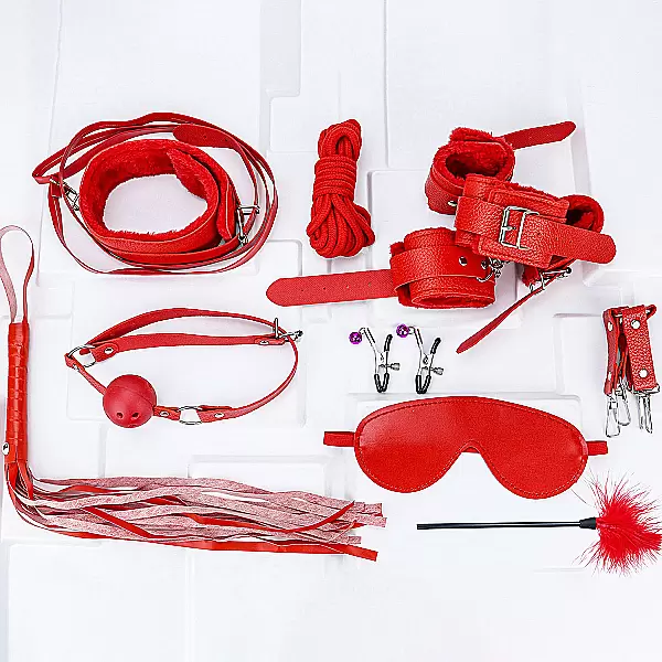 Bộ đồ chơi bạo dâm kích thích màn dạo đầu 10 món màu đỏ